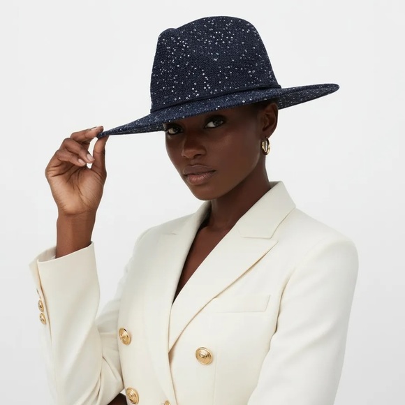 Accessories - Elegant Navy Speckled Women's Fedora Hat.